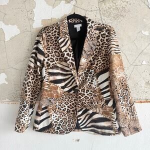 Animal Print Patchwork Blazer Leopard Zebra Jacket Chicos 0 Small Maximalist Y2K
